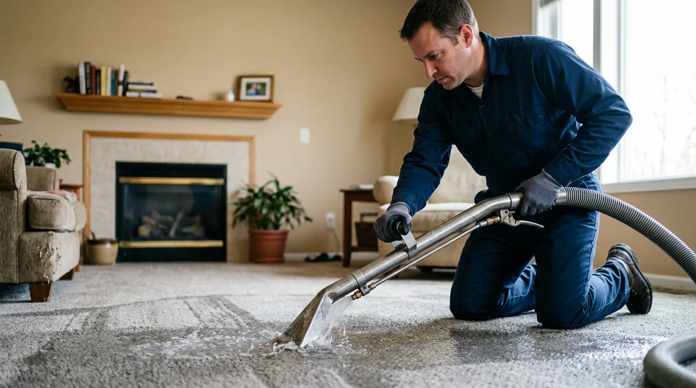 Water damage restoration technician working near Tecumseh, OK
